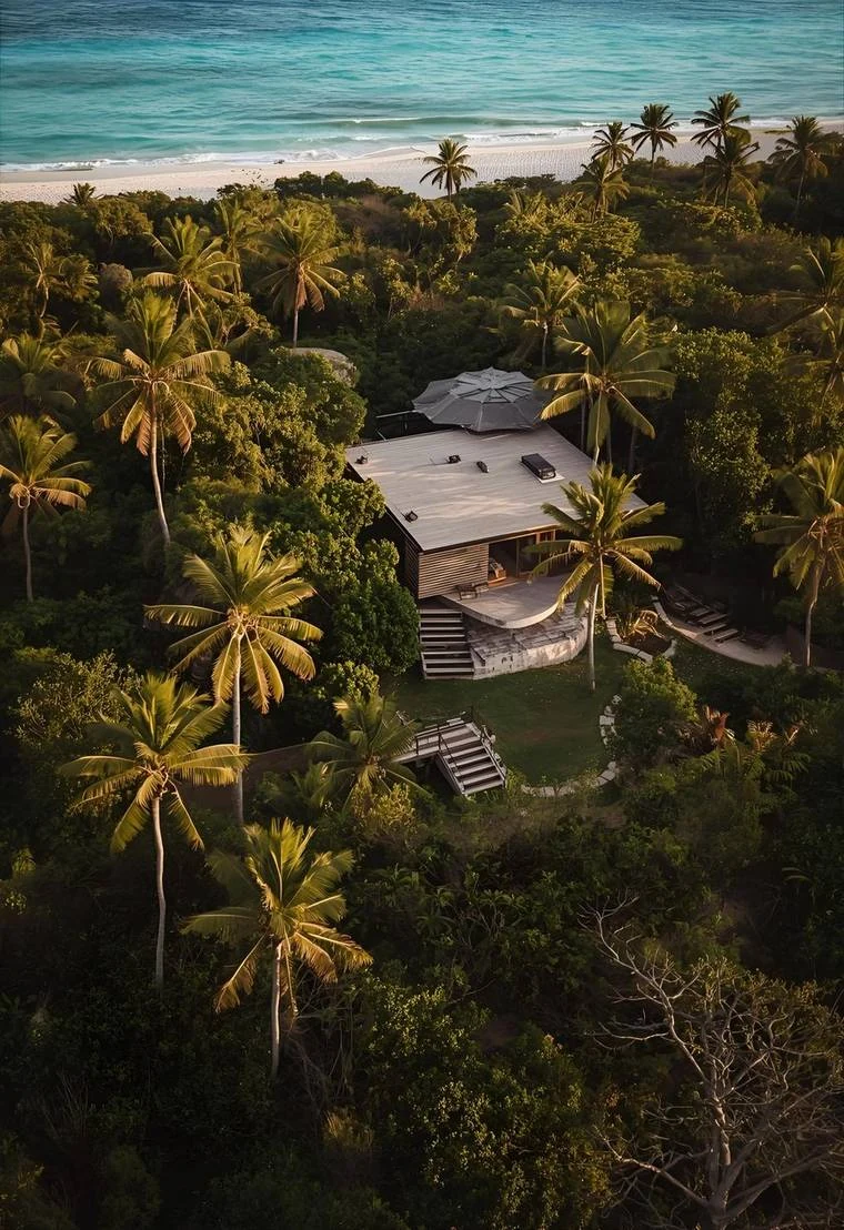 Residencia entre palmas frente al Caribe